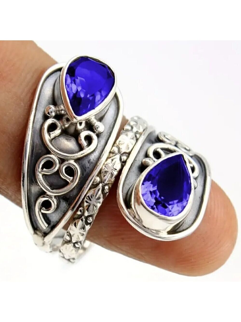 Boho and Bling Faux Sapphire Spoon Ring (dark blue) #1333